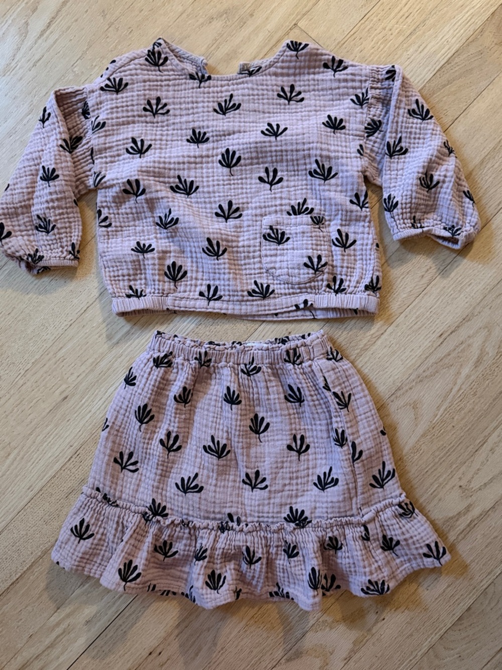 Zara Mauve Pink Floral-Print Top & Ruffle Skirt Set